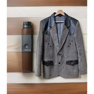 Vintage USA Pioneer Wear Corduroy & Leather Western Blazer Jacket Mens Size 42L